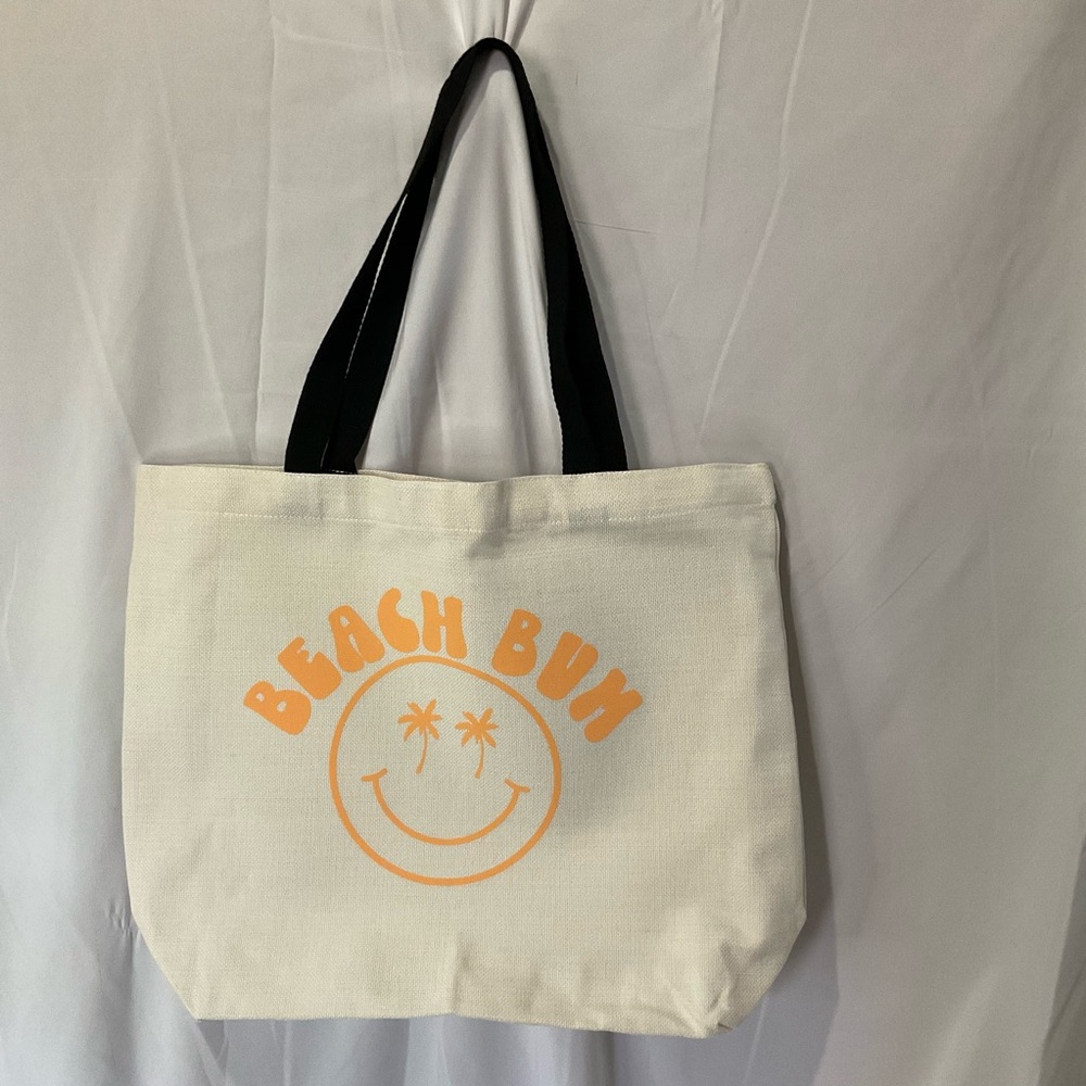 ***SALE*** Handmade Canvas Tote Bag, Beach Bum Smiley Face 15” X 18” X 5” New